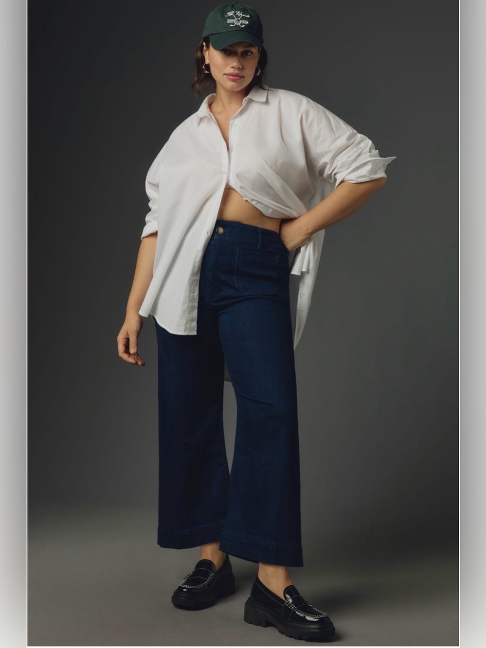 Anthropologie Maeve The Colette Crop High-Rise Wide-Leg Jeans Dark Size 32 NWOT